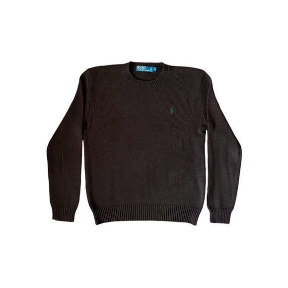 Vintage Polo Ralph Lauren Knit Sweater Pony Beige Chocolate Brown Men Size Small - Picture 1 of 8